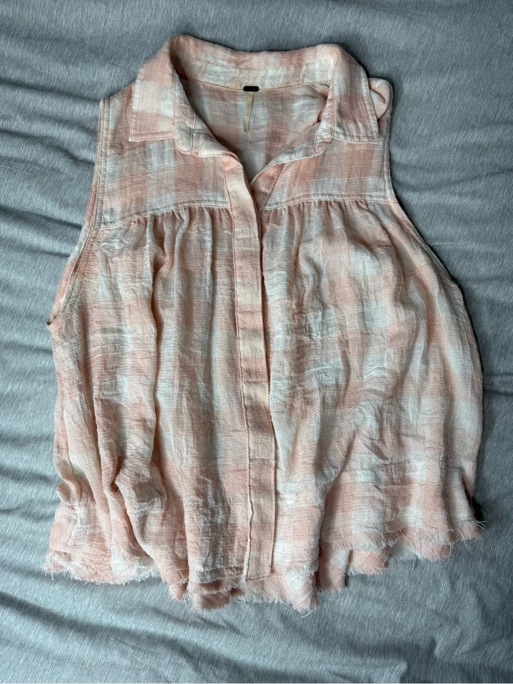 Free People Sleeveless Button-Down Top in Peach and White